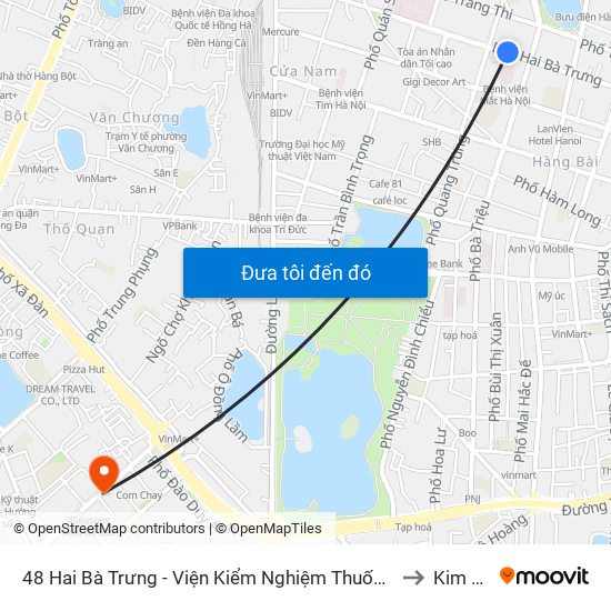 48 Hai Bà Trưng - Viện Kiểm Nghiệm Thuốc Trung Ương to Kim Liên map