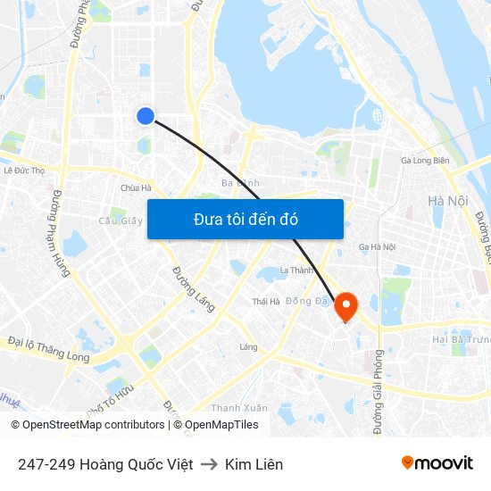 247-249 Hoàng Quốc Việt to Kim Liên map