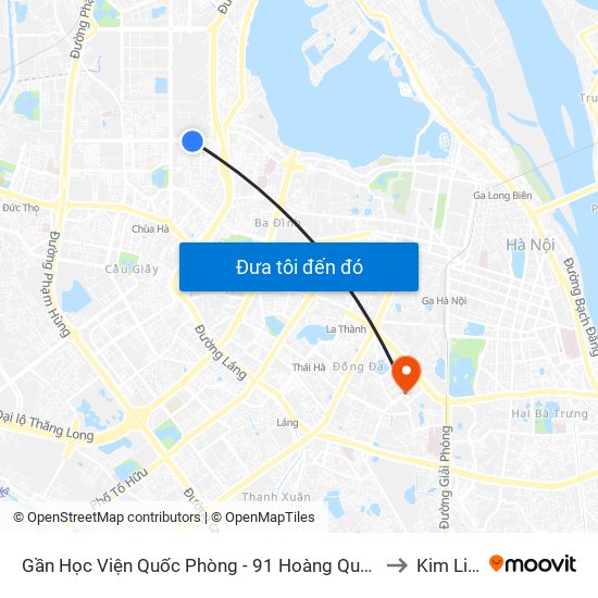 Gần Học Viện Quốc Phòng - 91 Hoàng Quốc Việt to Kim Liên map