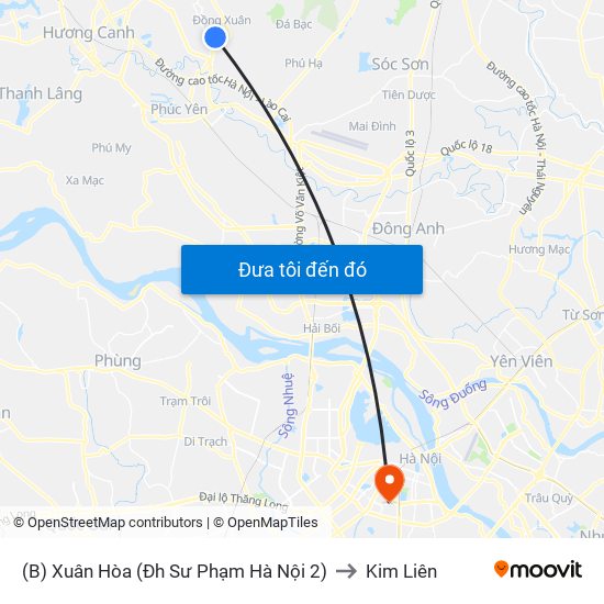 (B) Xuân Hòa (Đh Sư Phạm Hà Nội 2) to Kim Liên map