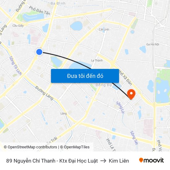 89 Nguyễn Chí Thanh - Ktx Đại Học Luật to Kim Liên map