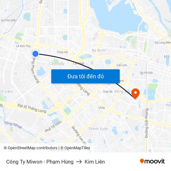 Công Ty Miwon - Phạm Hùng to Kim Liên map