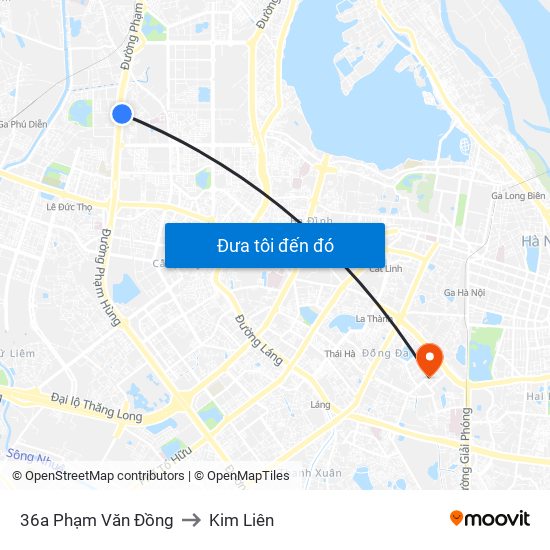 36a Phạm Văn Đồng to Kim Liên map