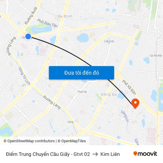 Điểm Trung Chuyển Cầu Giấy - Gtvt 02 to Kim Liên map