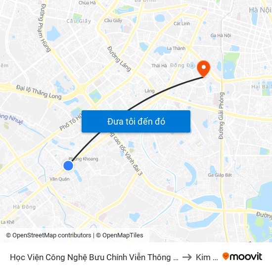 Học Viện Công Nghệ Bưu Chính Viễn Thông - Trần Phú (Hà Đông) to Kim Liên map