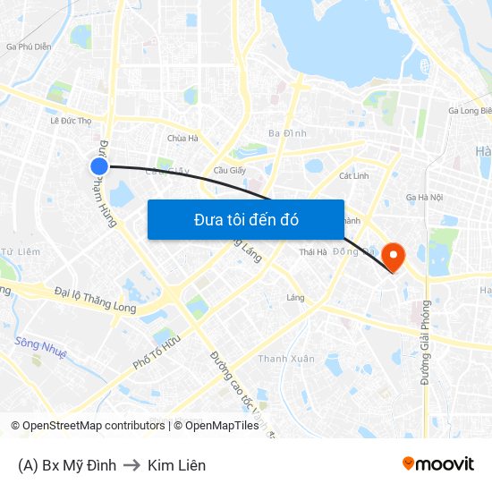 (A) Bx Mỹ Đình to Kim Liên map