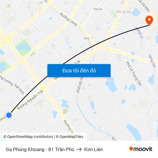 Ga Phùng Khoang - 81 Trần Phú to Kim Liên map