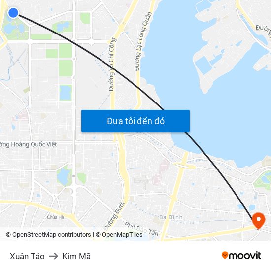 Xuân Tảo to Kim Mã map