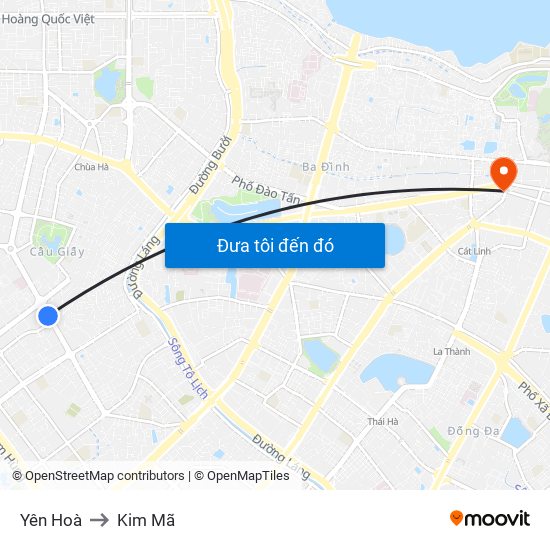 Yên Hoà to Kim Mã map