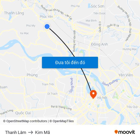 Thanh Lâm to Kim Mã map