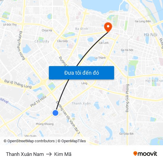 Thanh Xuân Nam to Kim Mã map