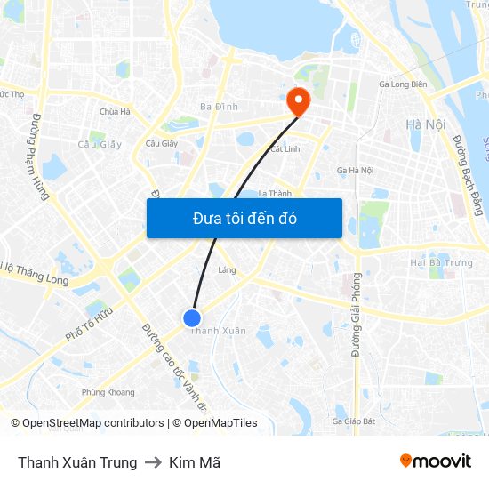 Thanh Xuân Trung to Kim Mã map