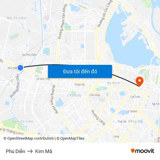 Phú Diễn to Kim Mã map