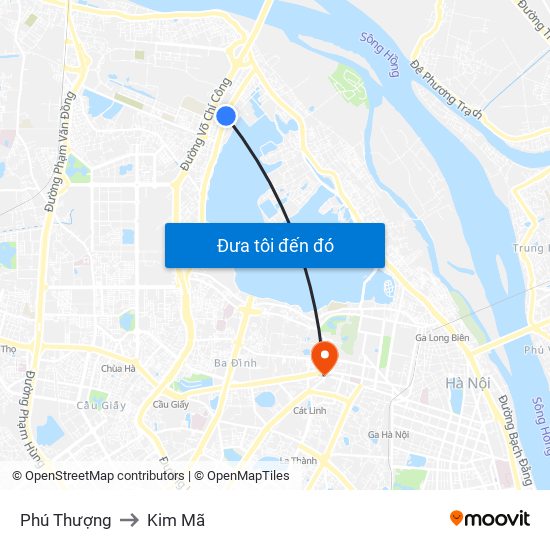 Phú Thượng to Kim Mã map