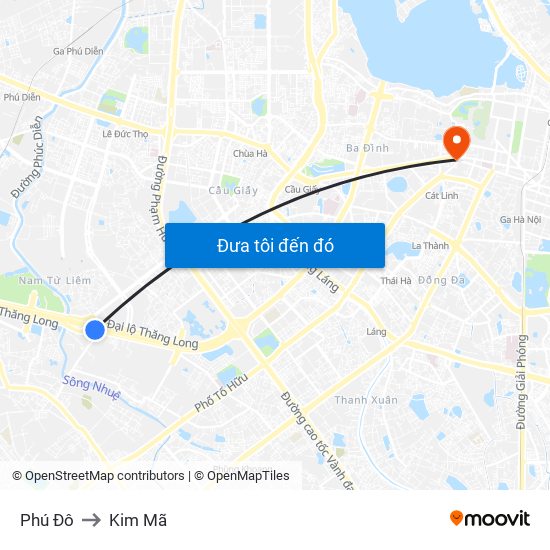 Phú Đô to Kim Mã map