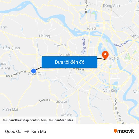 Quốc Oai to Kim Mã map