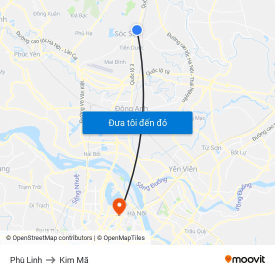 Phù Linh to Kim Mã map