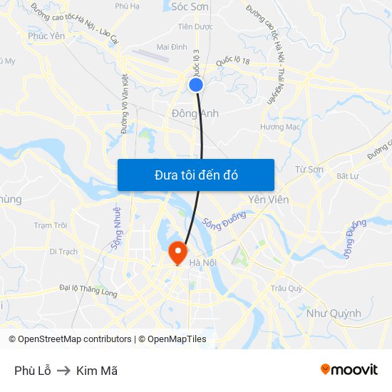 Phù Lỗ to Kim Mã map