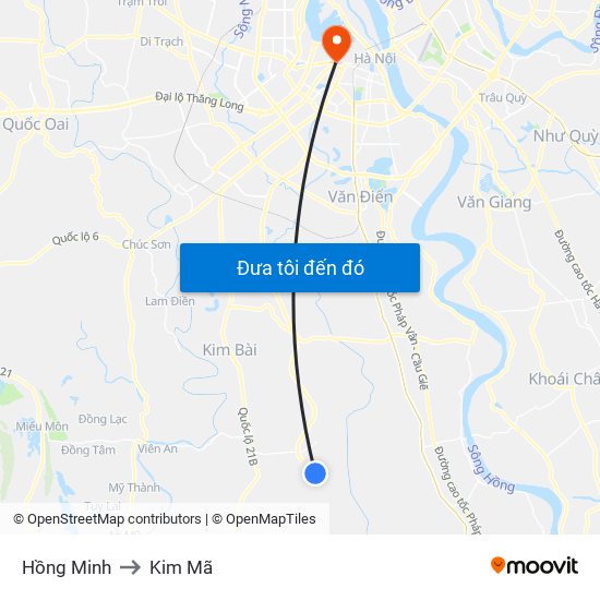 Hồng Minh to Kim Mã map