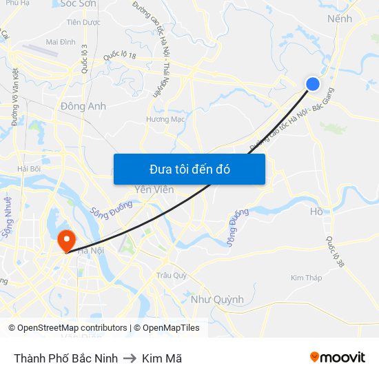 Thành Phố Bắc Ninh to Kim Mã map
