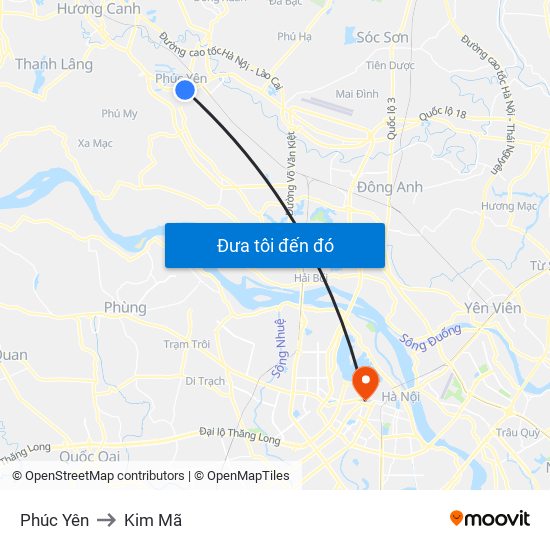 Phúc Yên to Kim Mã map