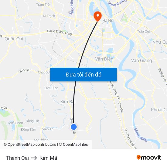 Thanh Oai to Kim Mã map