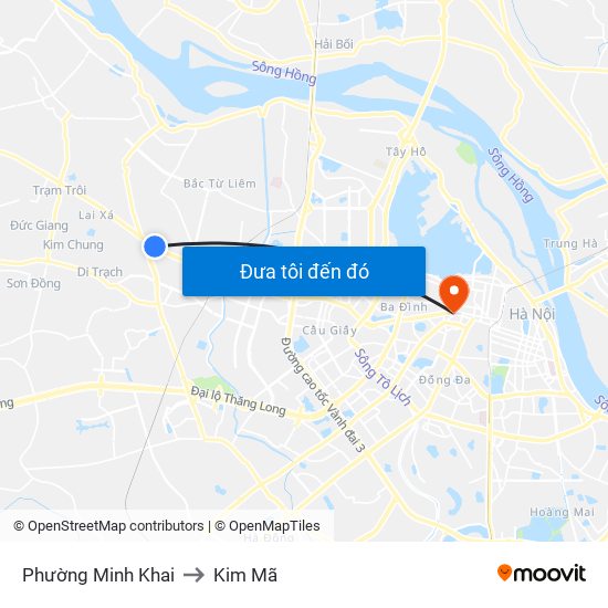 Phường Minh Khai to Kim Mã map