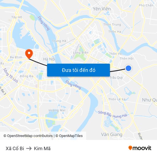 Xã Cổ Bi to Kim Mã map