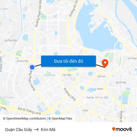 Quận Cầu Giấy to Kim Mã map