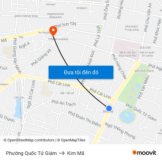 Phường Quốc Tử Giám to Kim Mã map