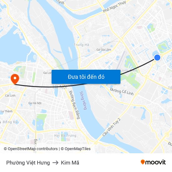 Phường Việt Hưng to Kim Mã map