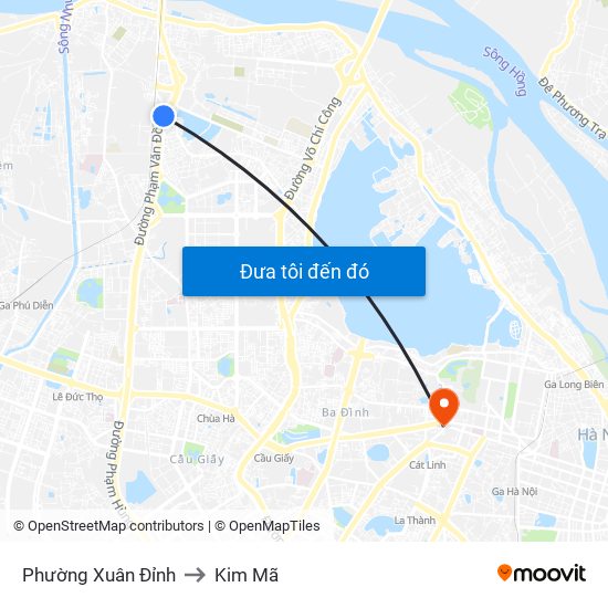 Phường Xuân Đỉnh to Kim Mã map