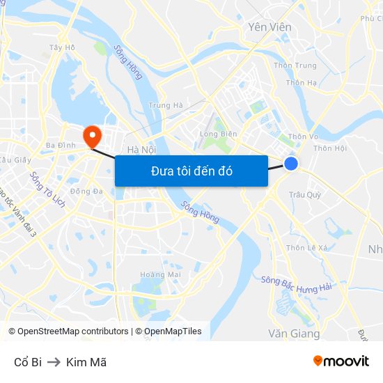 Cổ Bi to Kim Mã map