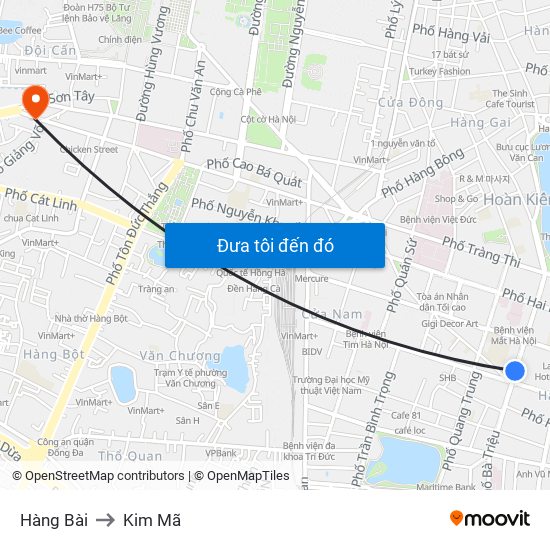 Hàng Bài to Kim Mã map