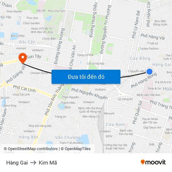 Hàng Gai to Kim Mã map
