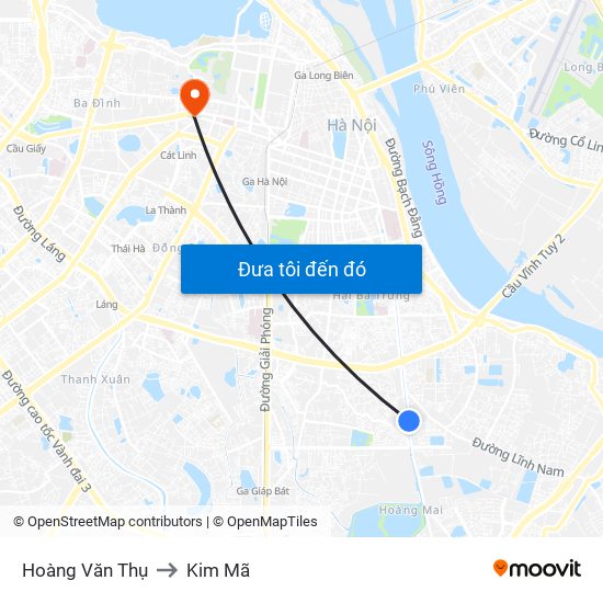 Hoàng Văn Thụ to Kim Mã map