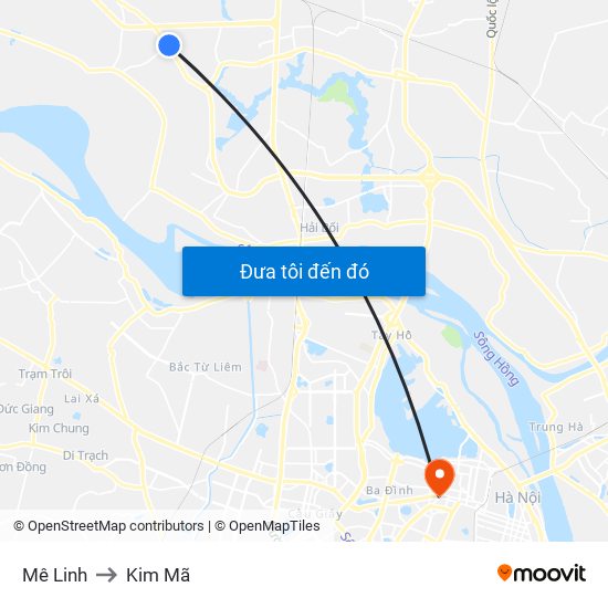 Mê Linh to Kim Mã map