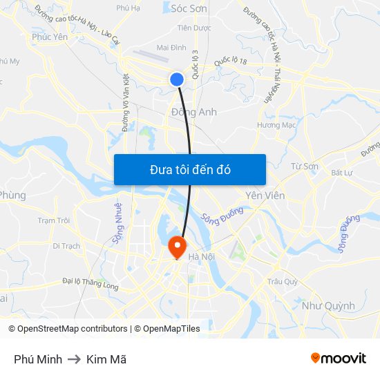 Phú Minh to Kim Mã map