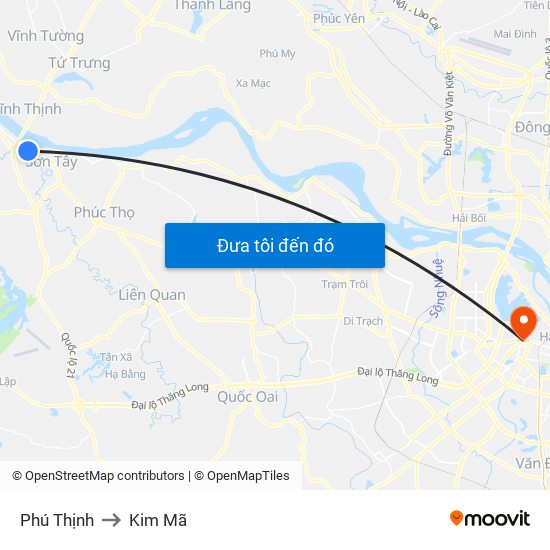 Phú Thịnh to Kim Mã map