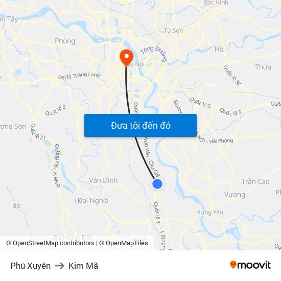 Phú Xuyên to Kim Mã map