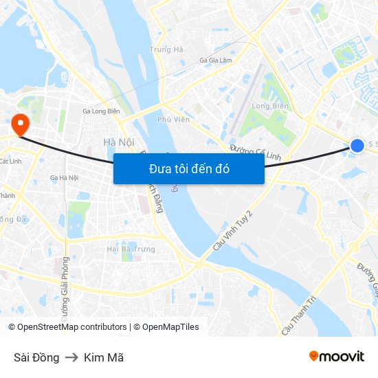 Sài Đồng to Kim Mã map