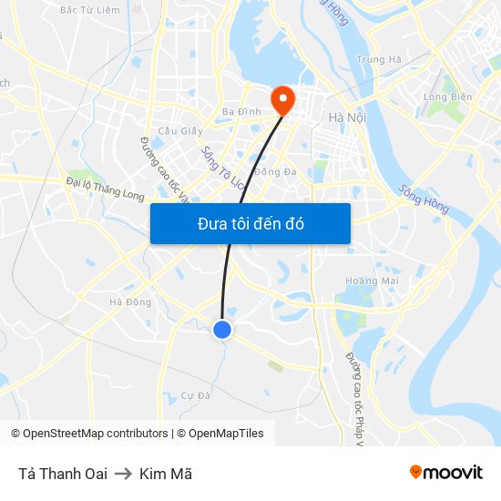 Tả Thanh Oai to Kim Mã map