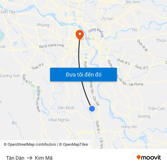 Tân Dân to Kim Mã map