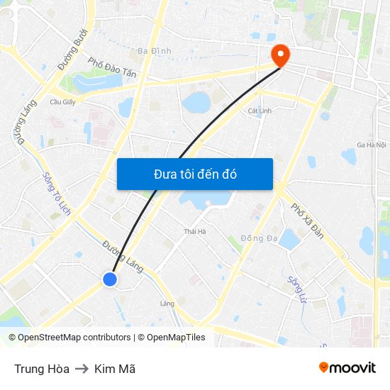 Trung Hòa to Kim Mã map