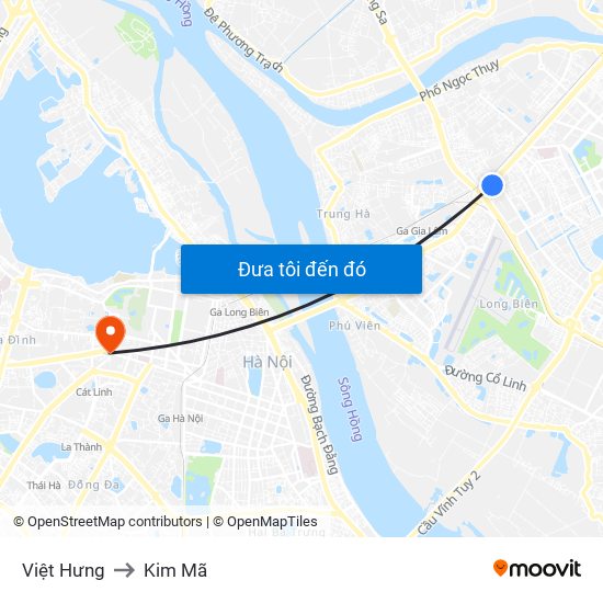 Việt Hưng to Kim Mã map