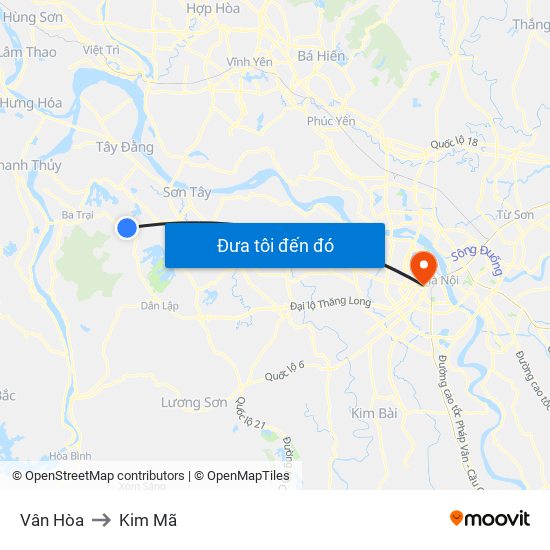 Vân Hòa to Kim Mã map