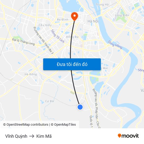 Vĩnh Quỳnh to Kim Mã map