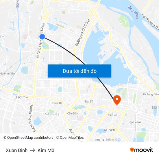 Xuân Đỉnh to Kim Mã map