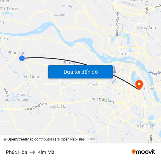 Phúc Hòa to Kim Mã map