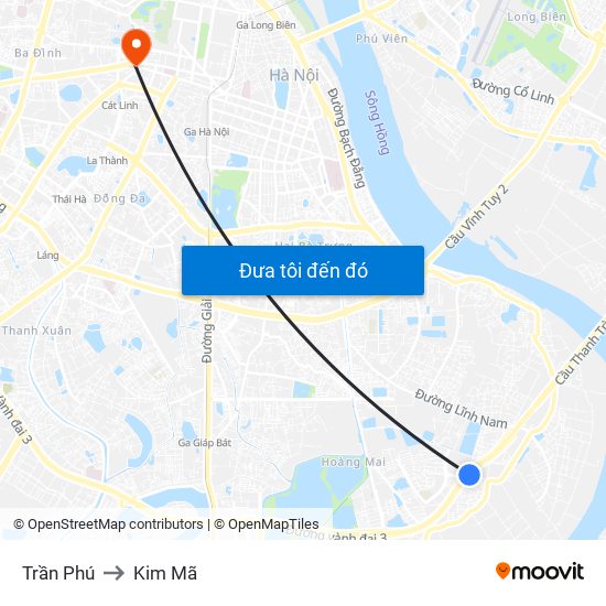 Trần Phú to Kim Mã map